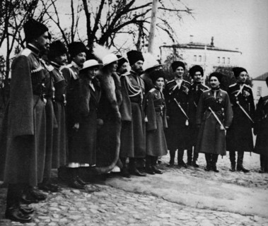 The Romanovs visiting a regiment during WWI.
