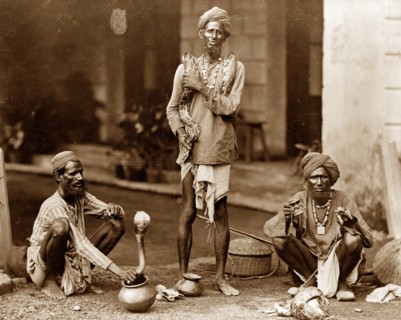 Indian snake charmers in India circa 1870