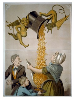 Devils pouring gold coins
