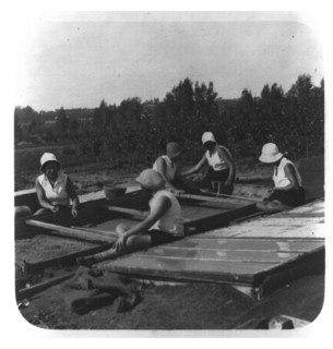 Jewish girls working among glass frames
