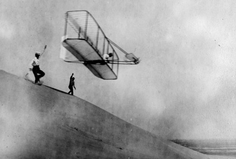 A glider test by the Wright Brothers