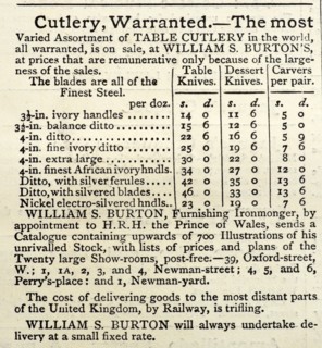Advert in an English newspaper for stainless steel cutlery