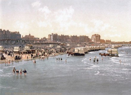 Photochrom of a Beach and Ladies