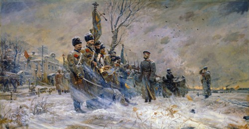 Czar Nicholas II bidding farewell to his troops