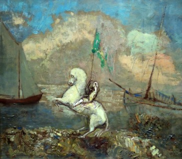Rider on the Beach with Two Ships by Odilon Redon