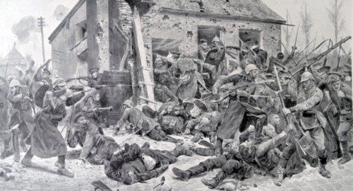 Hand to hand fighting as British soldiers