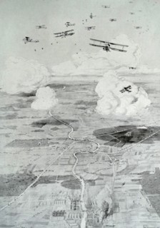 German aircraft battle wwith French planes on a bombing mission over a german military factory