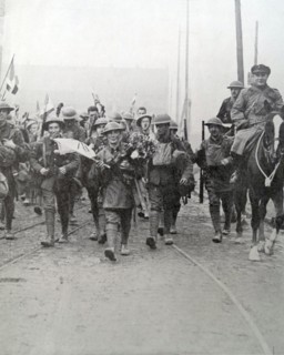 British troops enter the suburbs of Lille, France in WWI
