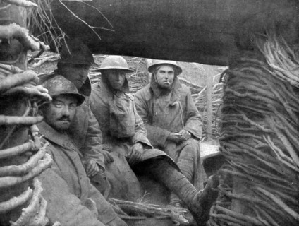 British and French troops rest in trenches in France