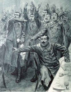 French officers cheer a patriotic speech by a French WWI politician