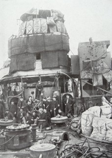 Return to England of HMS Vindictive, a British naval cruiser after action at Zeebrugge