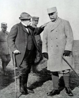 French Prime minister Clemenceau and Marshall Petain reviewing positions during WWI
