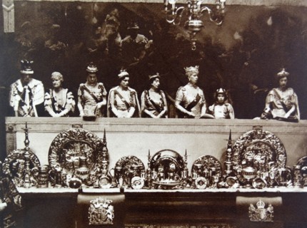 Queen Mary of Great Britain with Princess Elizabeth at the coronation of King George VI