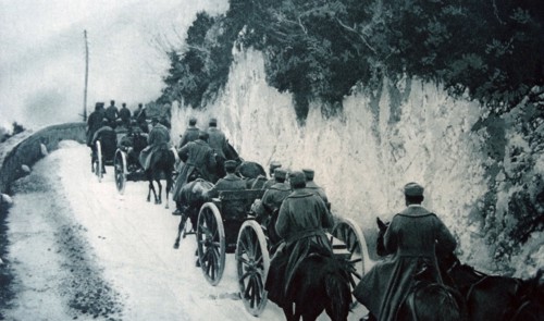 Italian forces ascend a mountain road