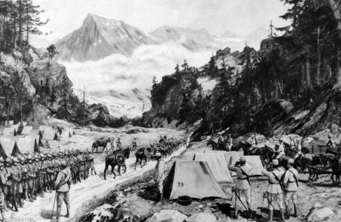 Italian troops gather to cross alpine mountains in WWI