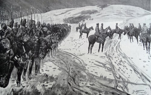 General Sir John French reviews Indian cavalry in France during  WWI 1915