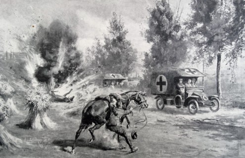 British military ambulances evacuate casualties under fire
