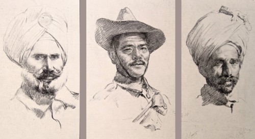 A Sikh;   a Ghurkha and a Pathan of the British Indian army in WWI 1916