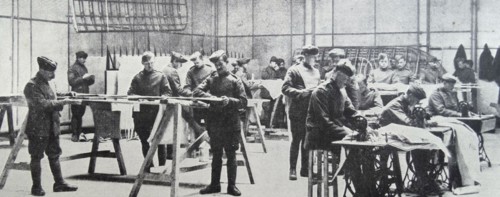 Royal Flying corps assemble aircraft at Farnborough