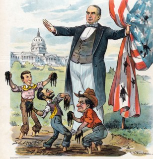 President William McKinley standing at the edge of a mudhole
