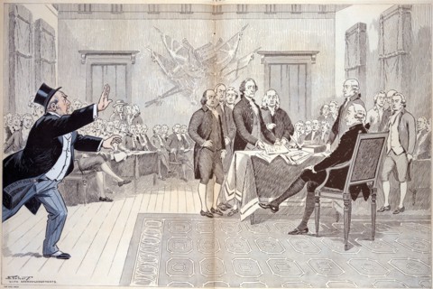 A sketch after Trumbull's painting, "The Declaration of Independence"