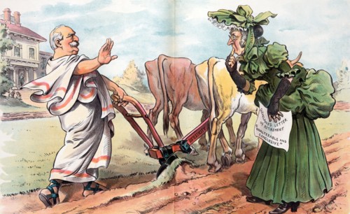 Former president Grover Cleveland as "Cincinnatus" ploughing a field