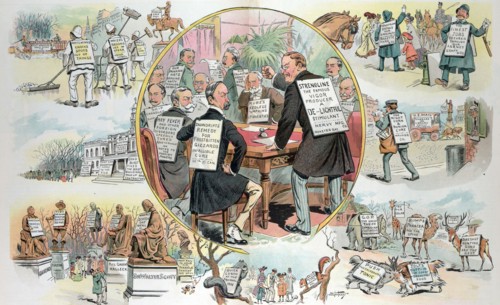 President Theodore Roosevelt and members of his cabinet in a meeting