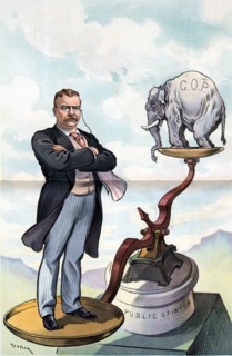 President Theodore Roosevelt standing on a scale