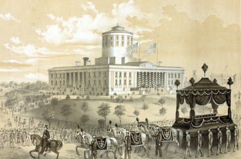 Funeral car of President Abraham Lincoln passing the State House at Columbus