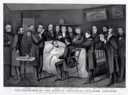 The death bed of the martyr President Abraham Lincoln