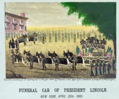 Funeral car of President Lincoln moves through New York after his assassination