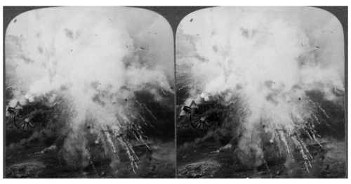 Stereoscopic photograph showing an ammunition wagon