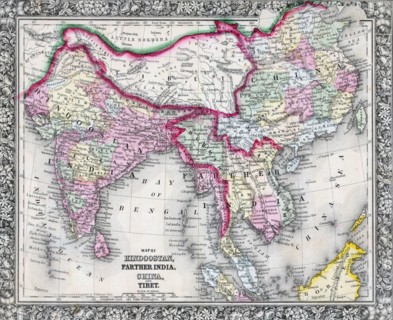 19th Century Map of India, Tibet, China and Southeast Asia