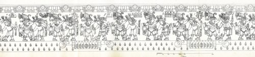Line drawing of the scenes that run around the edges of the Stone of Tizoc