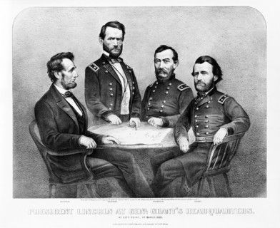 President Lincoln in a meeting at General Grant's headquarters