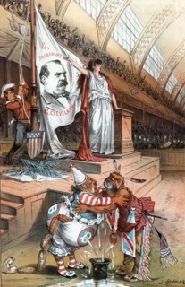 Puck figure for the Independent party on a raised platform