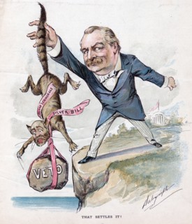 President Cleveland holding a cat by the tail