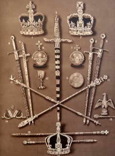 Ceremonial crowns and other regalia for the coronation of King George VI .