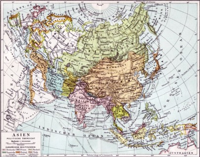 German map of Europe; Russia and Asia dated to 1890.