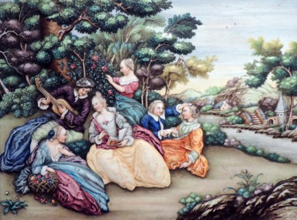 Plaque depicting scene with European people