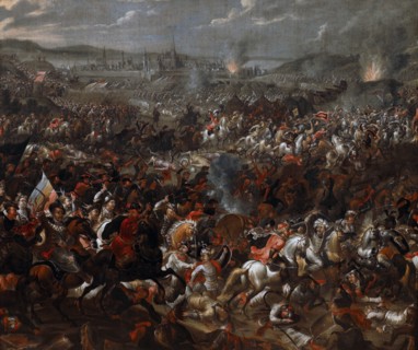 King John III Sobieski blessing Polish attack on Turks in Battle of Vienna.