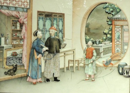 Plaque depicting scene from a home in Canton