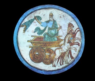 Fresco titled 'Elijah on the Chariot of Fire'.