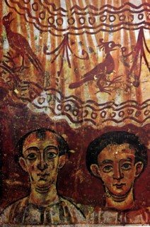 Fresco from San Quirce of Pedret Eucharist scene.
