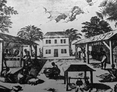 Engraving of an American tobacco factory