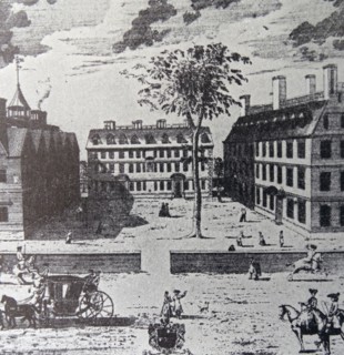 Engraving of the first college in America.
