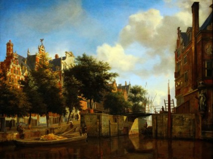 Amsterdam City View with Houses on the Herengracht and the old Haarlemmersluis