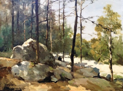 Painting titled 'Wooded View near Barbizon