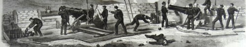 Engagement between the 'Bourbonnais' Neapolitan steam-gun battery; Faro.