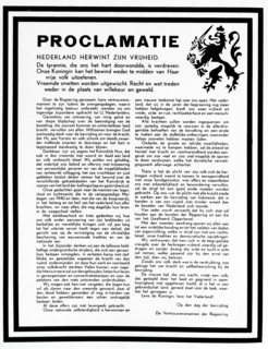 The first public proclamation marking the end of WWII in Holland